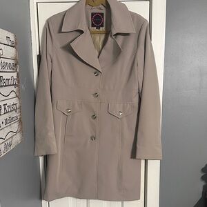 Gallery Neutral Beige Taupe Tailored Mid Length Trench Coat Outerwear Size M